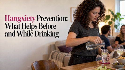 Woman pours water beside a drink