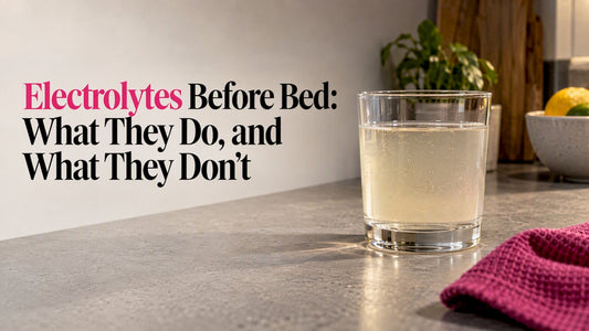 Electrolyte drink on a kitchen counter at night